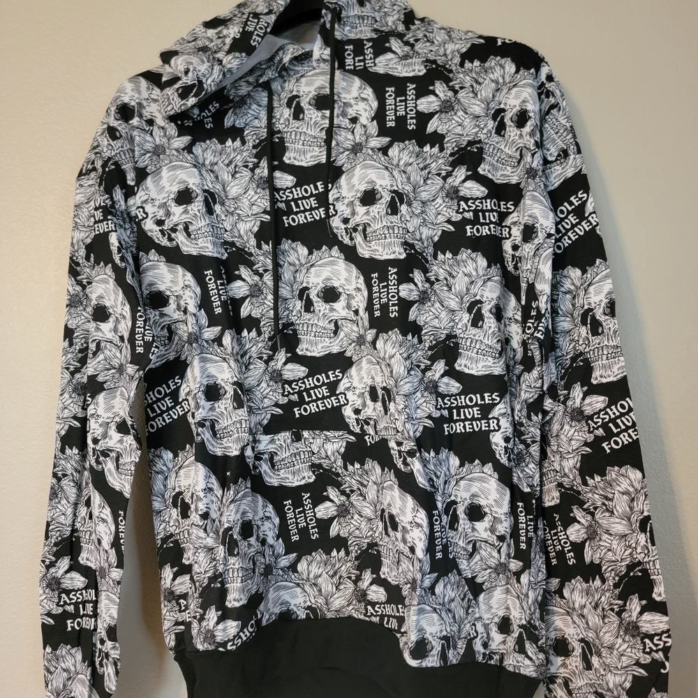 Black Skull Print Men's Lightweight Jacket
